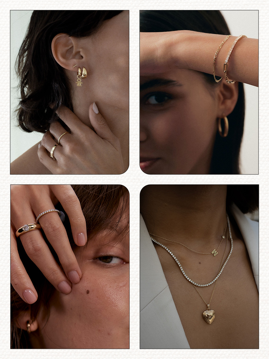 A collage of models wearing the Asian-founded jewelry brand Kinn.