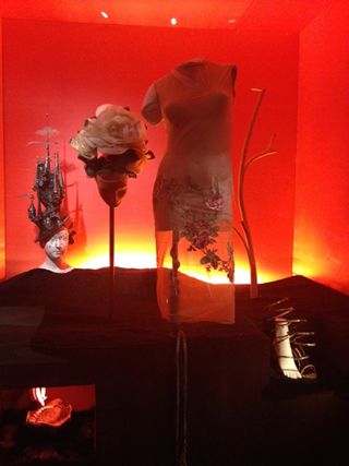 A flame-red installation by set designer Shona Heath