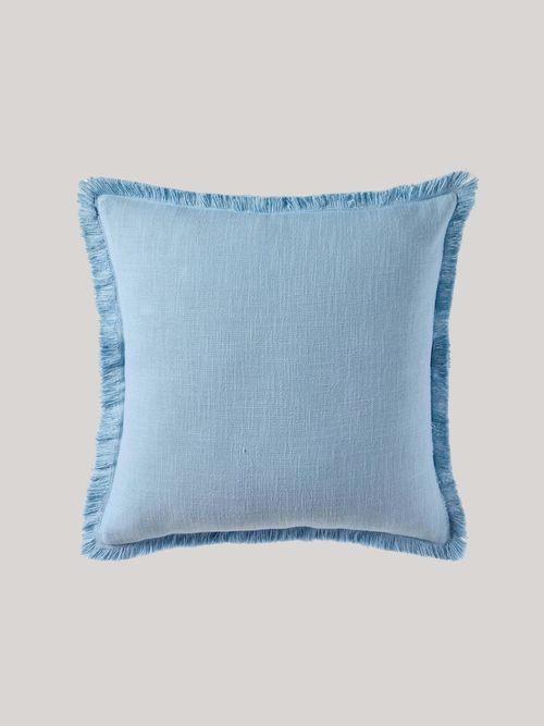 Cotton Fringed Edge Cushion Cover - Sky Blue