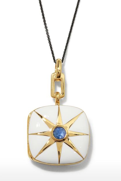 Monica Rich Kosann 18k Gold Vermeil Blue Sapphire White Enamel Locket Necklace
