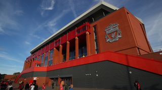An exterior shot of Anfield, home of Liverpool FC, on September 13, 2022.
