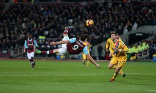 Andy Carroll scores a spectacular bicycle kick for West Ham against Crystal Palace in January 2017.