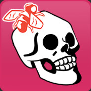 Skull with fly on head, the logo for Lovely Hellplace.