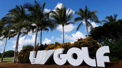 LIV Golf signage at the 2022 Team Championship at Trump National Doral