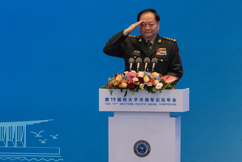Vice Chairman of the Chinese Central Military Commission Gen. Zhang Youxia salutes at the opening of the Western Pacific Naval Symposium on April 22, 2024 in Qingdao, China