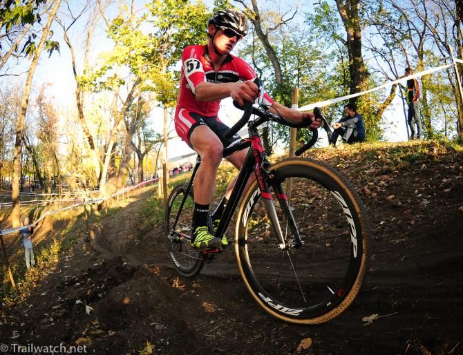 A Cyclocrossworld.com rider on an off-camber section of the course