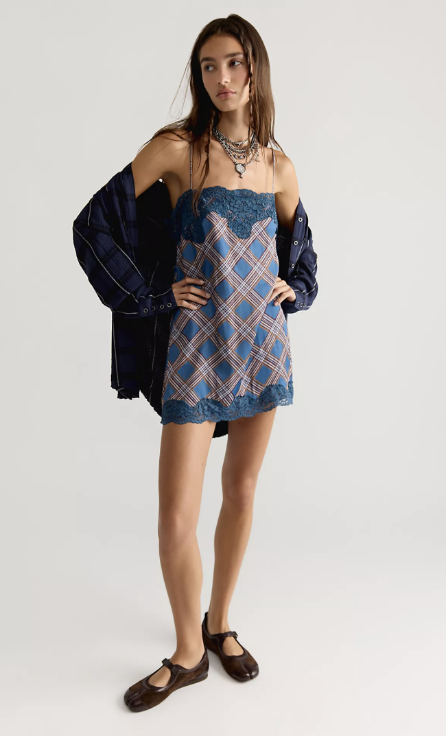 Free People, Canal Street Plaid Slip Dress Set