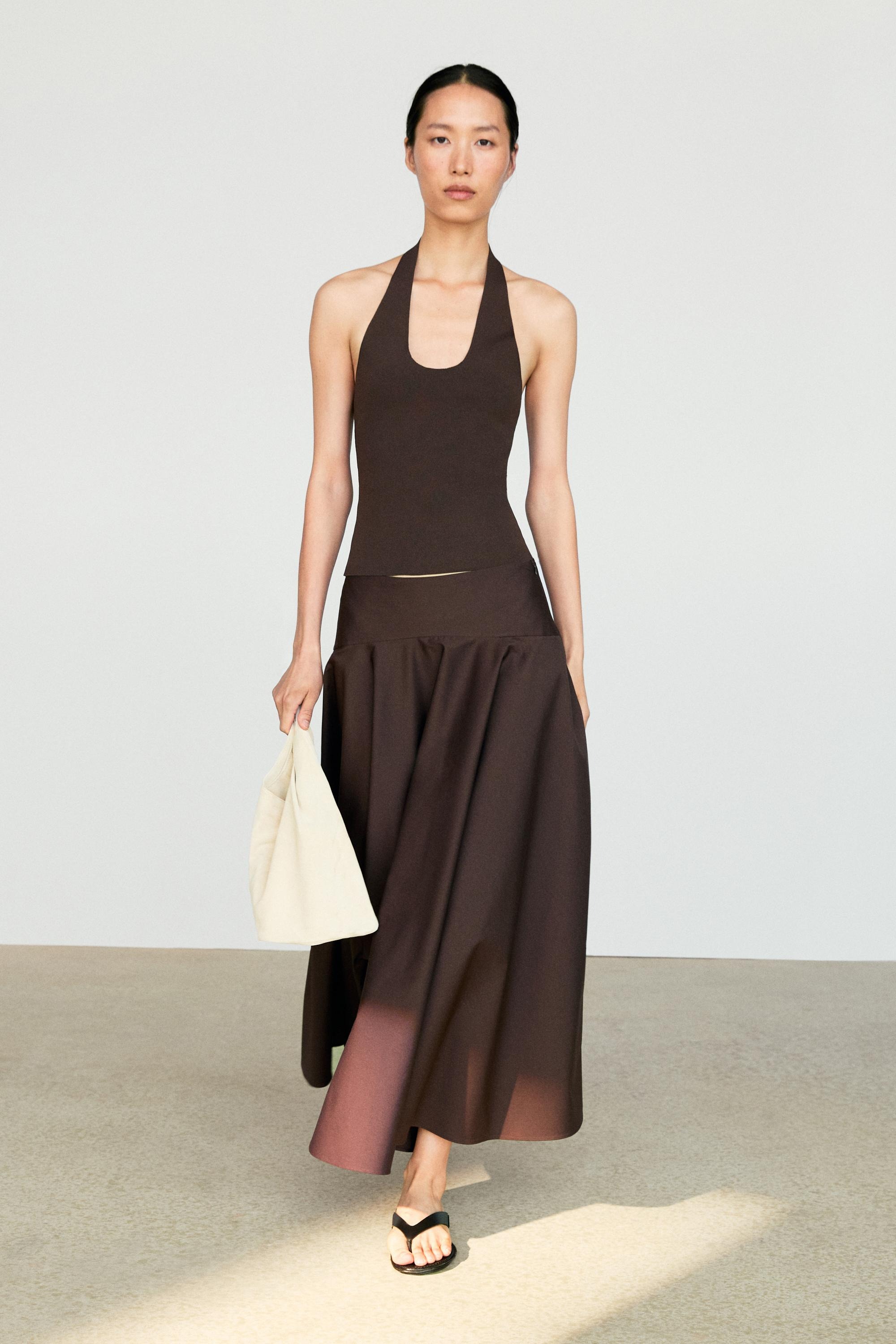 Massimo Dutti, Flounce Midi Skirt With Yoke Detail