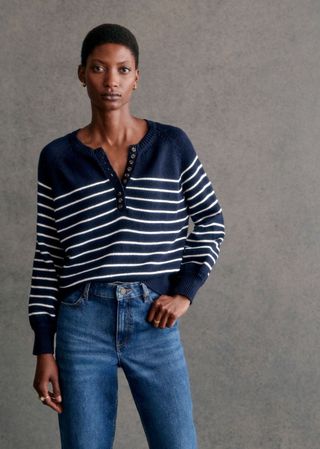 Léontine Jumper - Navy / Ecru - Organic Cotton - Sézane