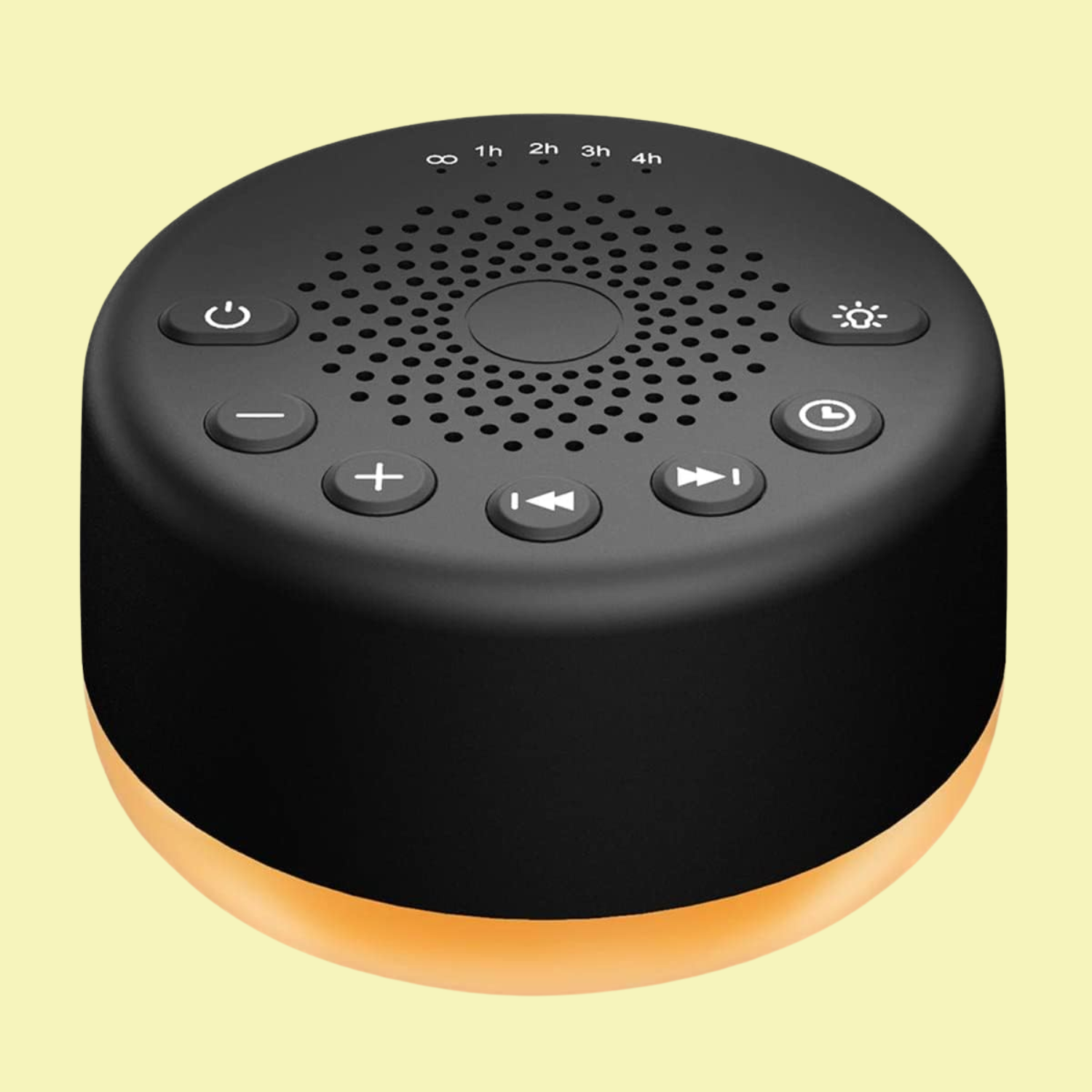 A black white noise machine with a light