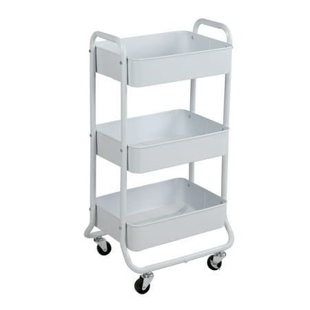 Mainstays 3-Tier Metal Frame Laundry Cart, Arctic White, Easy-Rolling, for Adults &amp;amp; Kids