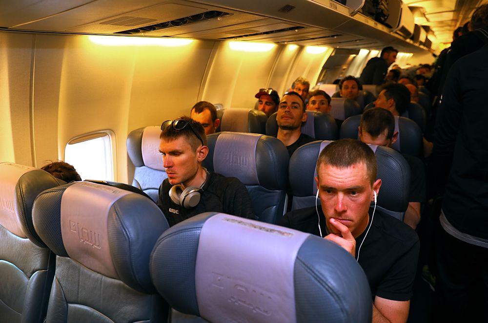 Tejay van Garderen and Rohan Dennis on the flight