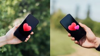 Two Phones with Love Heart Pictures