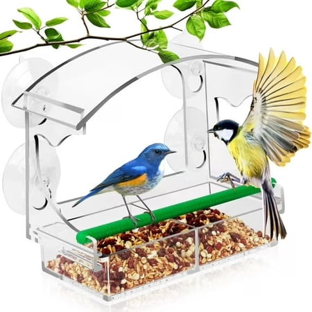 Phancir Window Bird Feeder for Outdoors, Acrylic Bird Feeder With Strong Suction Cups, Perfect for Up-Close Viewing, Removable Seed Tray With Drain Holes to Keep Nuts Fresh &amp;amp; Dry, Clear