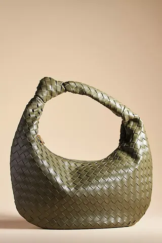 The Brigitte Woven Faux-Leather Shoulder Bag by Melie Bianco: Oversized Edition