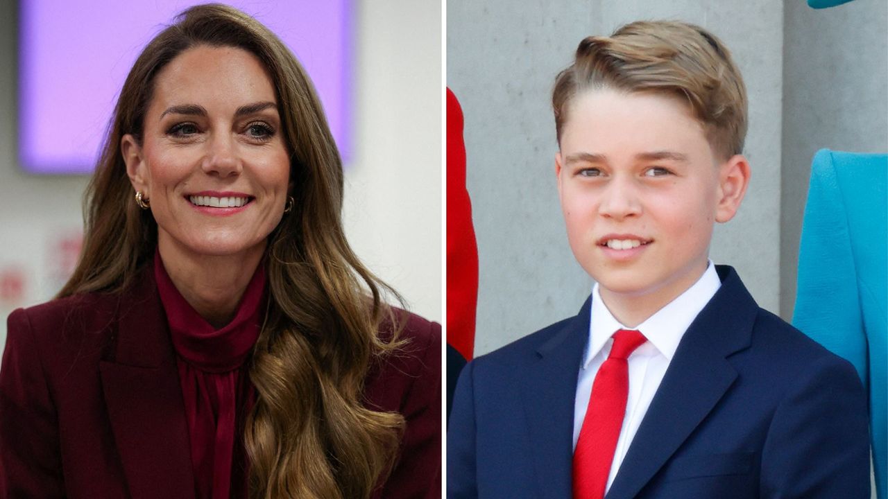 A composite of a picture of Kate Middleton in 2026 and Prince George in 2025