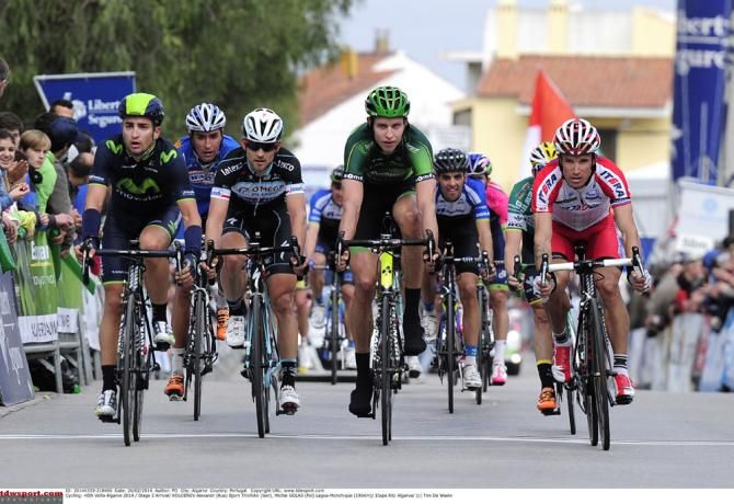 Juan Lobato (Movistar) leads in a group for 18th place, 1:25 down on stage winner Michal Kwiatkowski