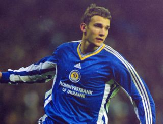 Andriy Shevchenko playing for Dynamo Kyiv against Real Madrid in the 1998/99 Champions League last 16