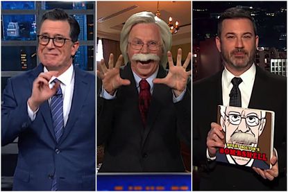 Stephen Colbert and Jimmy Kimmel fake John Bolton testimony