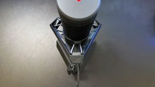 The Asus ROG Carnyx microphone from above, showing its shock mount