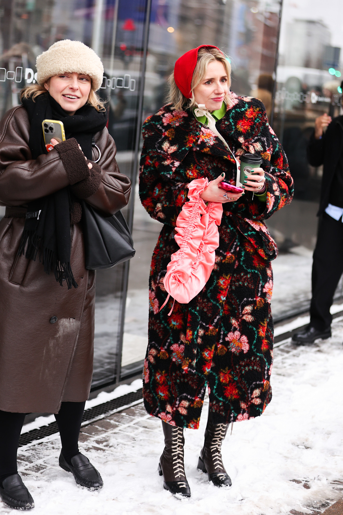 guests at Copenhagen Fashion Week Winter 2026 wearing various faux fur and colorful coats