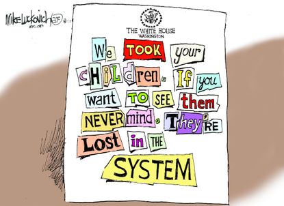 Political cartoon U.S. Trump family separation policy lost in the system