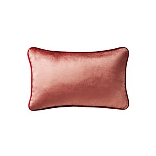 rectangular velvet pillow cover in pink with a red trim