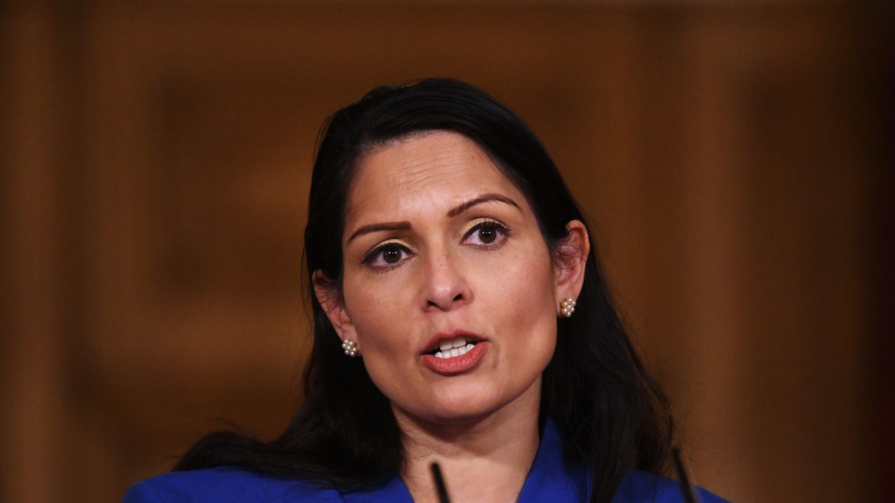 LONDON, ENGLAND - JANUARY 12: United Kingdom Home Secretary Priti Patel talks at a coronavirus press conference at Downing Street on January 12, 2021 in London, England. The Home Secretary pressed the message that the nation must abide by the government&#039;s rules to help get Covid-19 cases down again, following days of the numbers increasing. (Photo by Leon Neal/Getty Images)