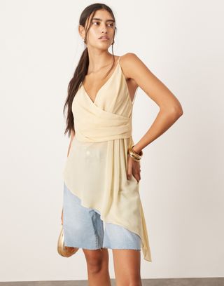 Asos Edition Wrap Front Cami Top With Asymmetric Hem in Lemon