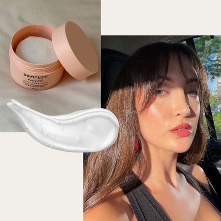 A collage of images of Who What Wear associate beauty editor Alyssa Brascia after using the Drmtlgy FacialRX Daily Peel Pads.