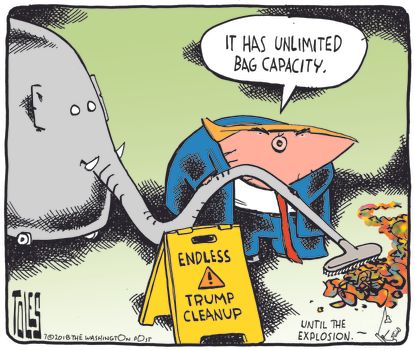 Political cartoon U.S. Trump bag cleanup republicans