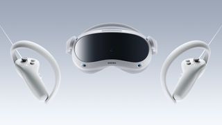 A render of the Pico 4 headset and controllers on a gradient background