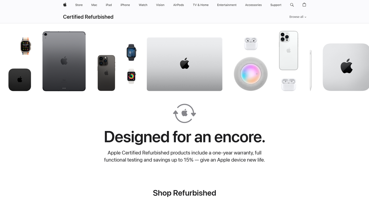 Apple Certified Refurbished store home page