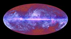 purple, pink and magneta elliptical image of cosmic microwave background