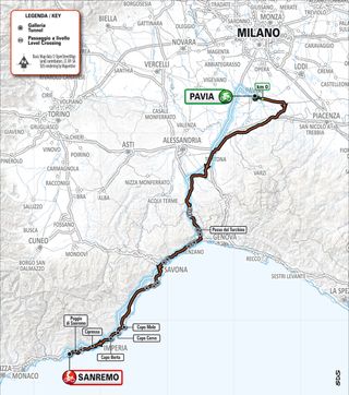 The map of the 2024 Milan-San Remo
