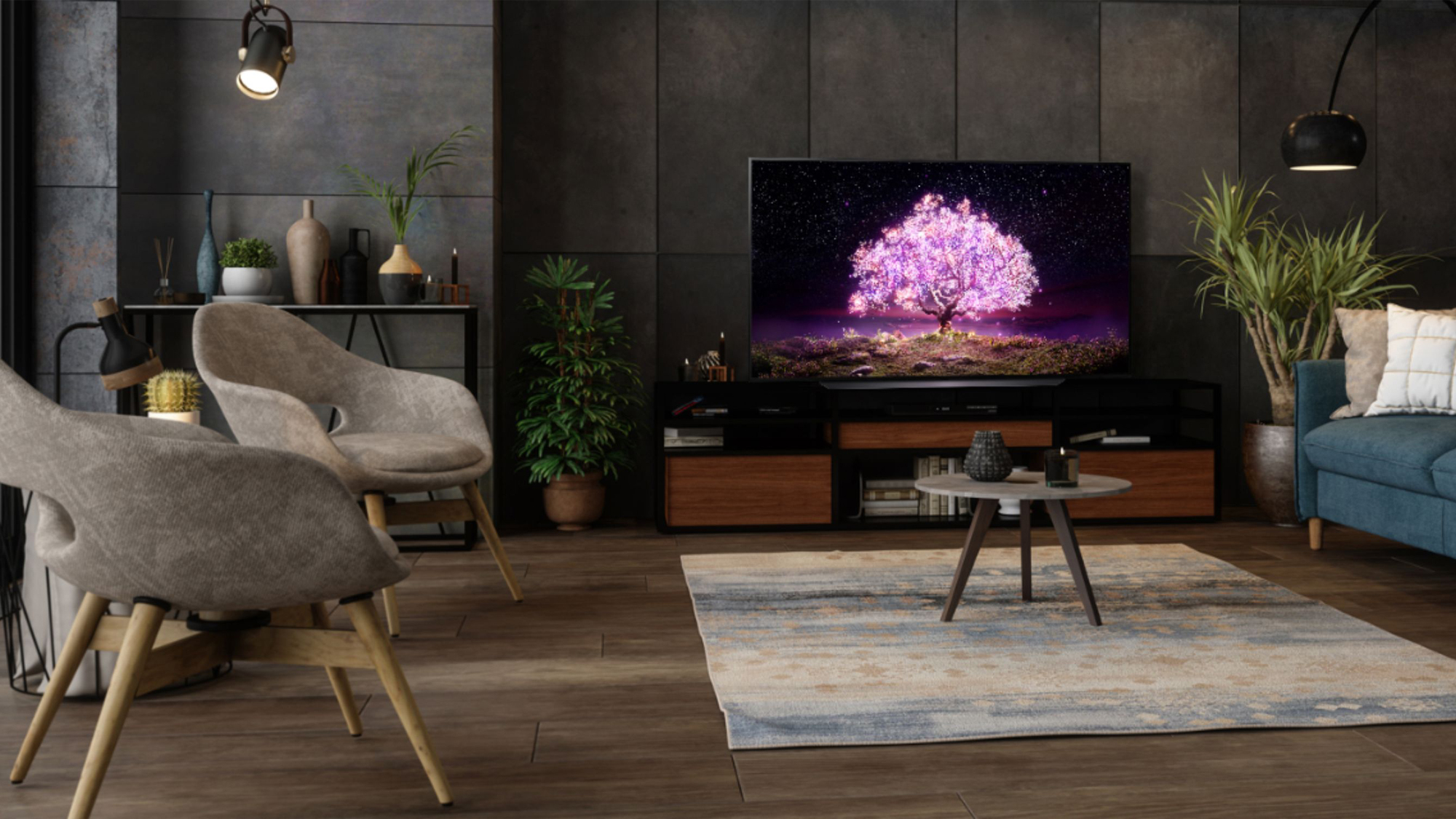 LG C1 OLED TV display in livingroom