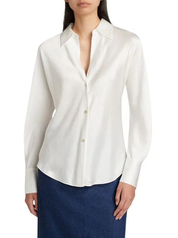 Vince, Bias Long Sleeve Silk Shirt