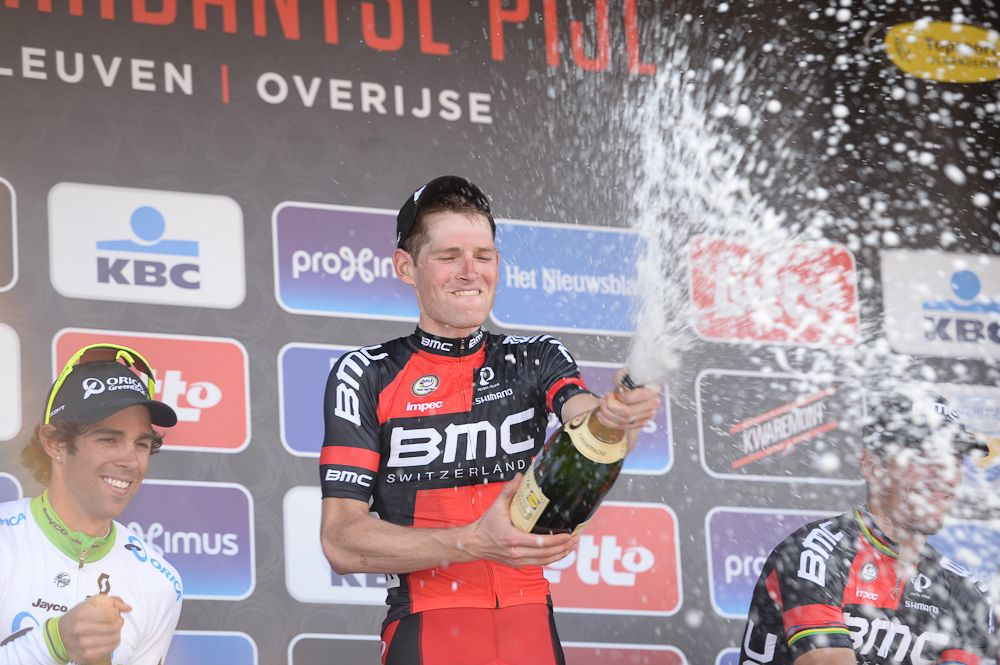 Hermand sprays the victor's champagne.