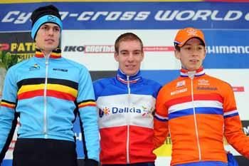 Matthieu Boulo on the podium with Joeri Adams and Lars van der Haar.