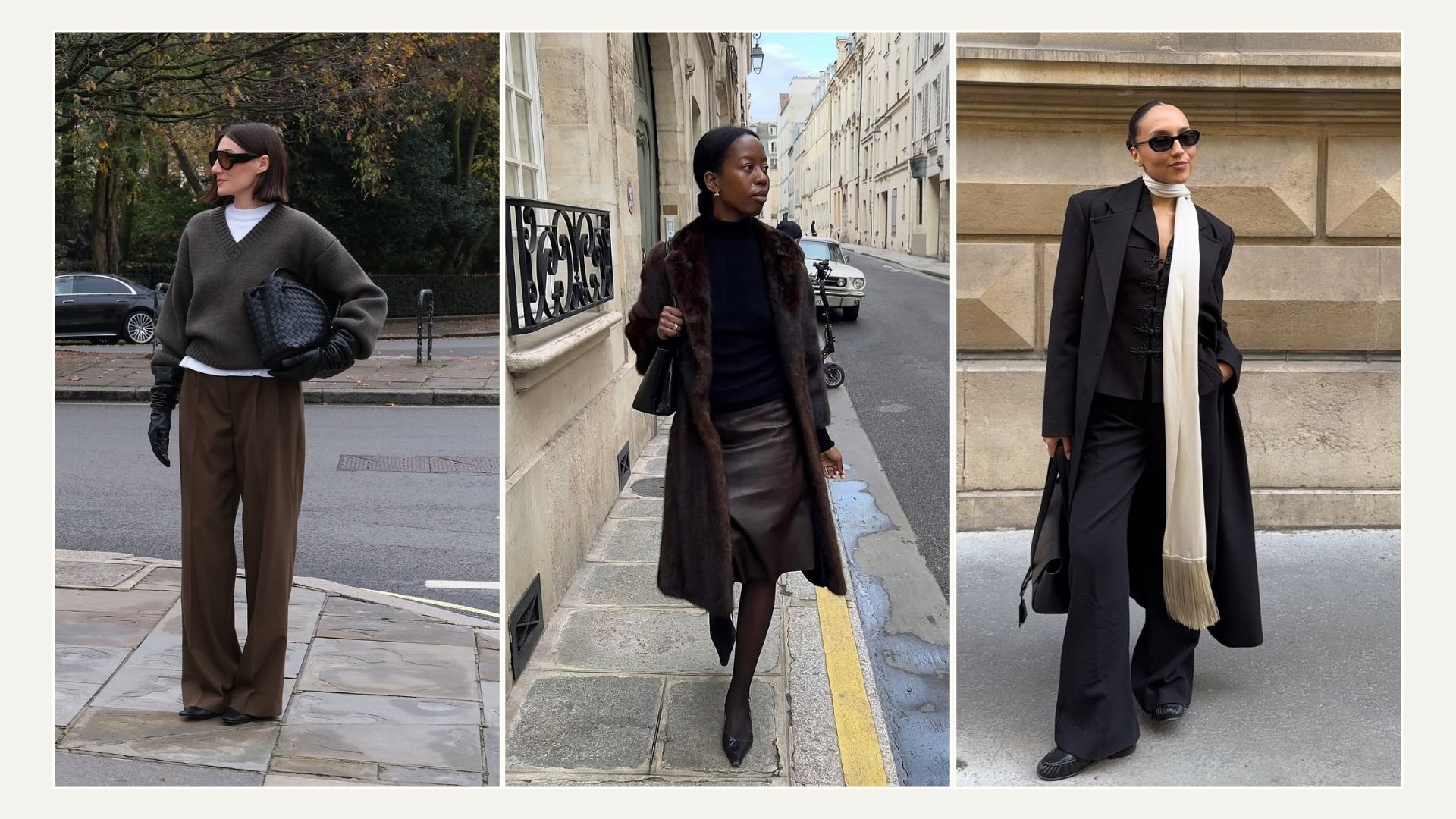 A selection of stylish women wearing elegant and warm winter outfits. 