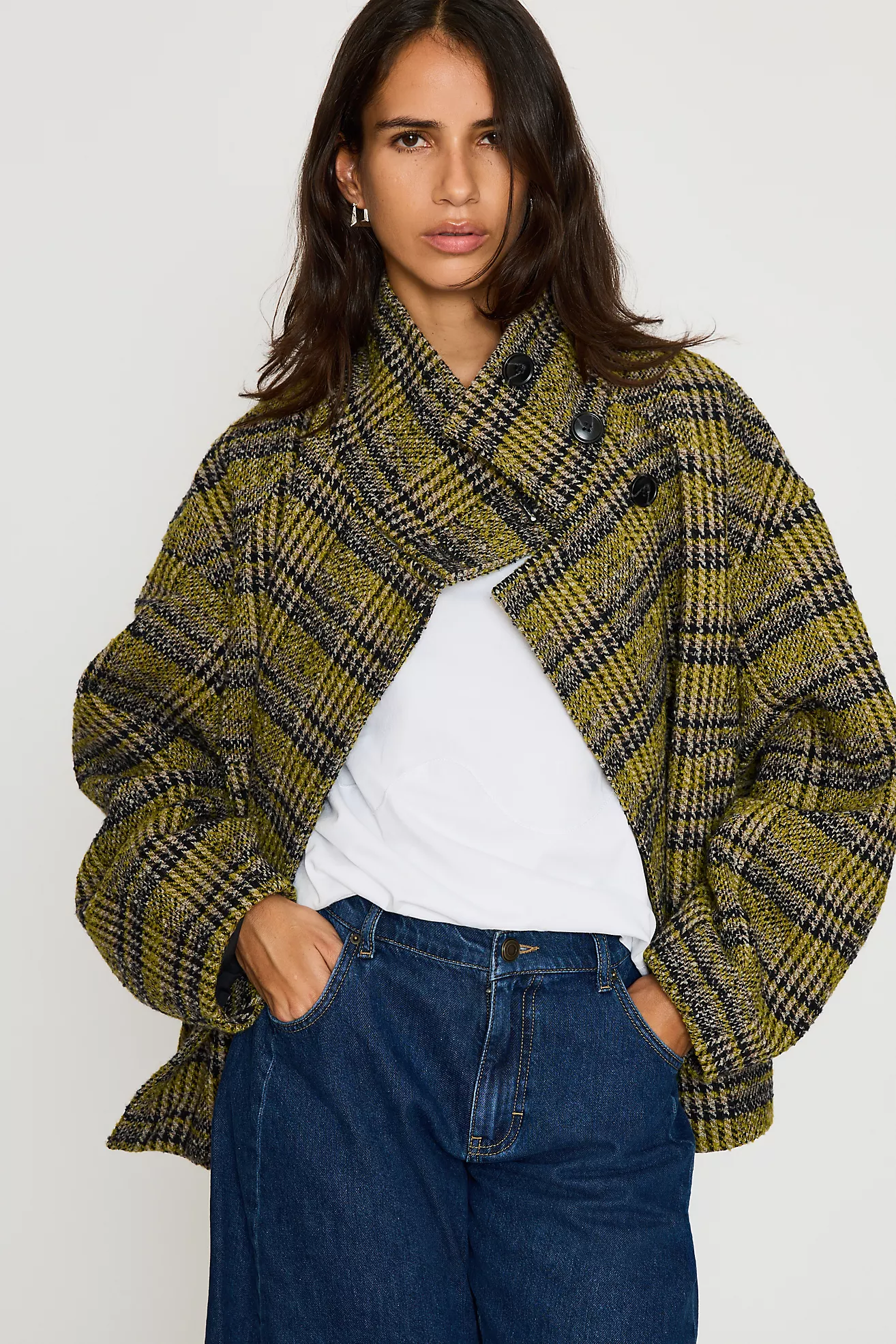 By Anthropologie Lime Boucle Funnel-Neck Jacket