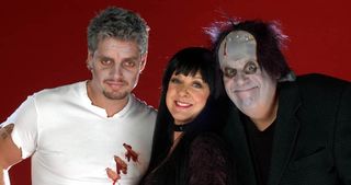 I say I say I say! It's a barely recognisable Fred Elliott as Frankenstein (right) with his bride Bev (centre). They'd clearly blown the budget on Fred's get up, with poor Keith Duffy...