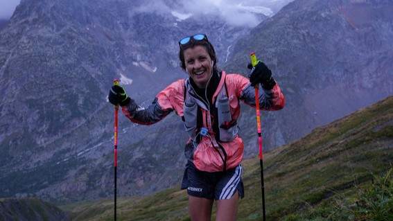 Ruth Croft climbing in the 2025 UTMB