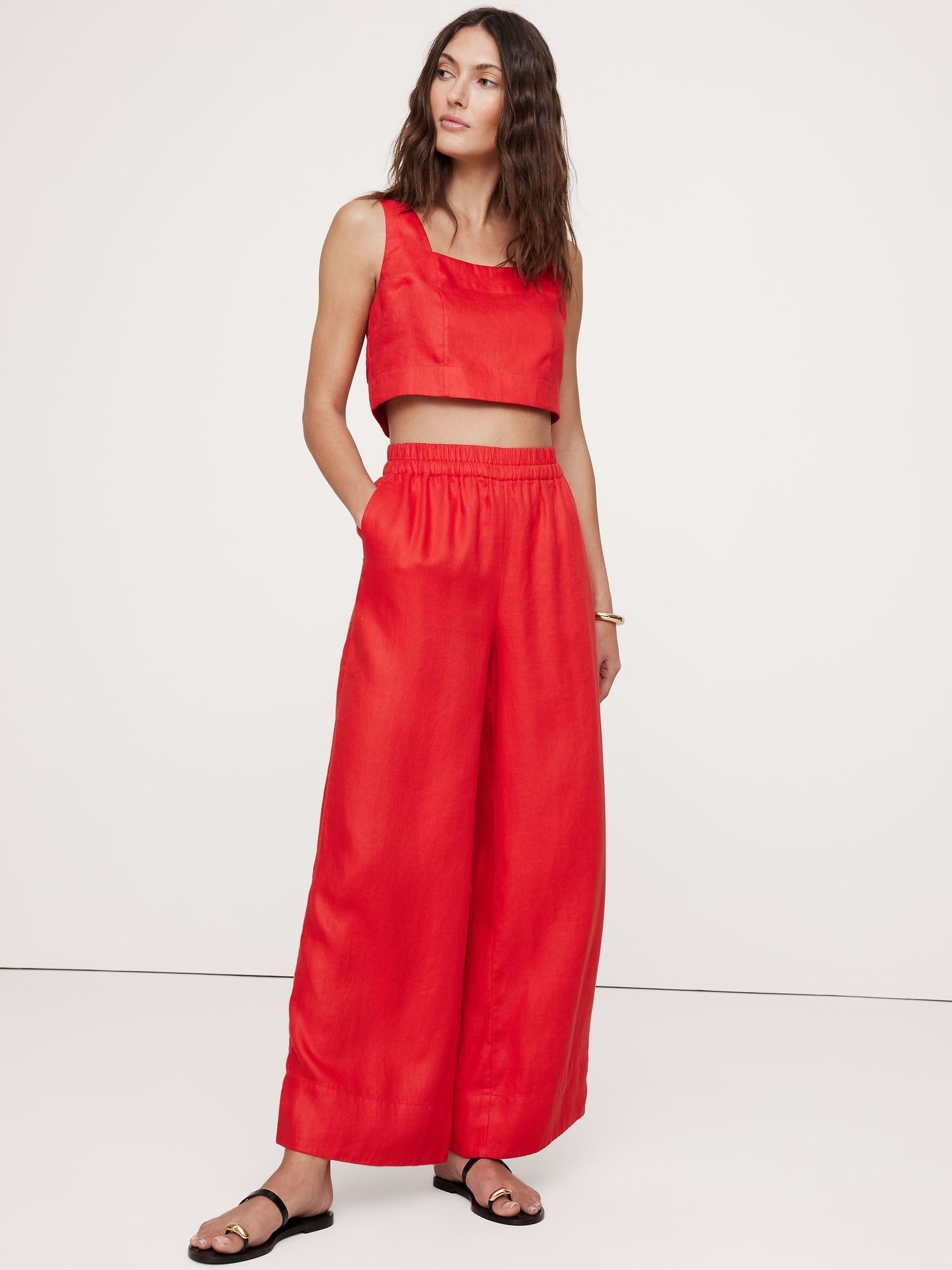 Banana Republic, Wide-Leg Linen Pull-On Ankle Pant