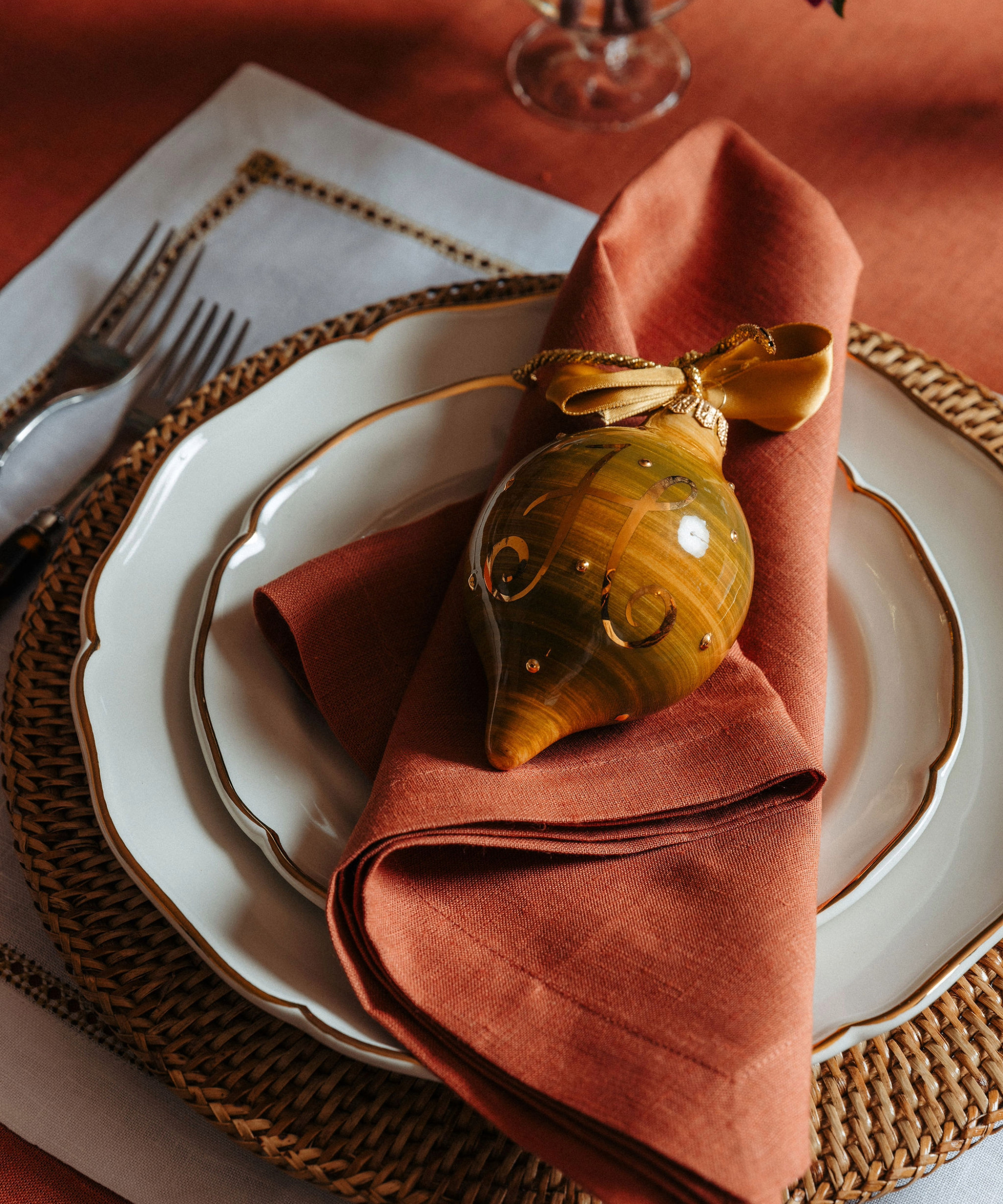 Christmas bauble on a place setting
