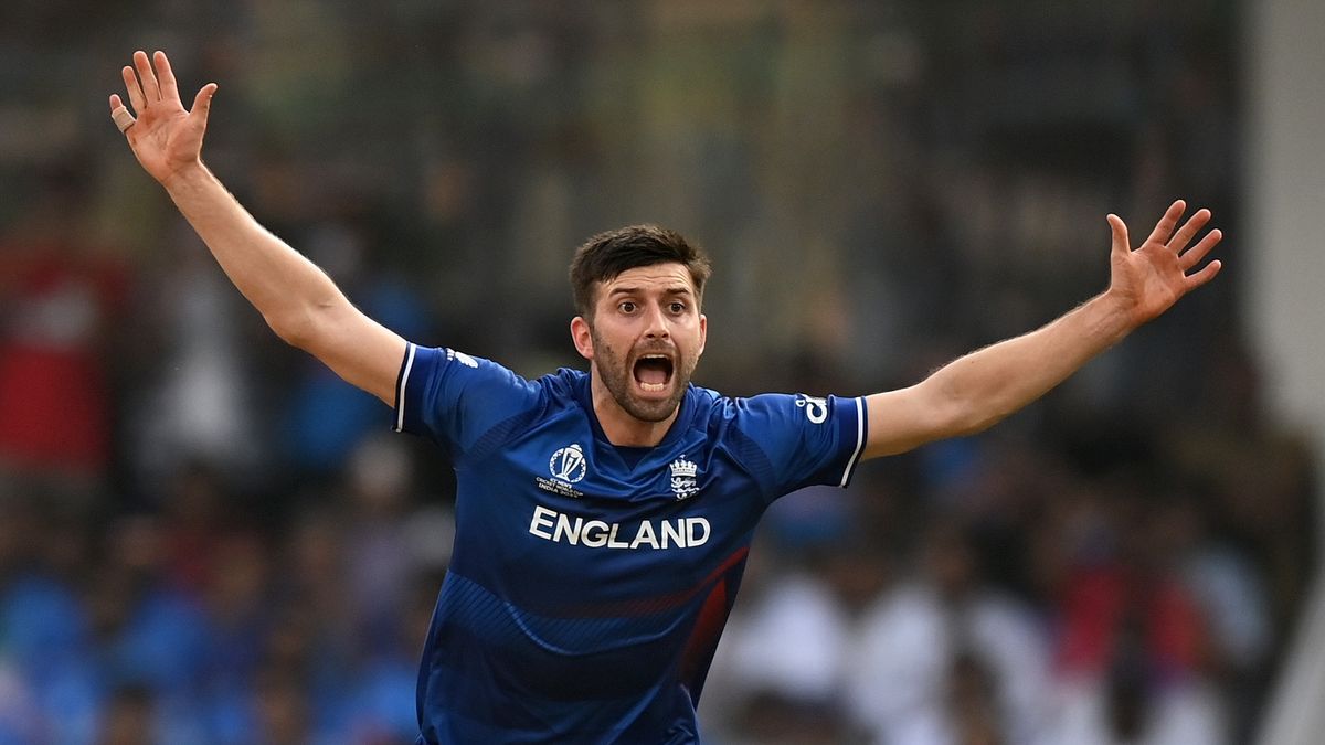 Mark Wood of England appeals ahead of the Eng vs Aus live stream for the Cricket World Cup 2023