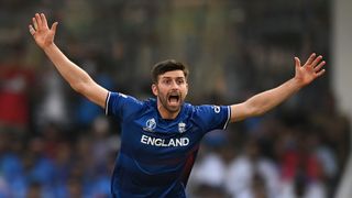 Mark Wood of England appeals ahead of the Eng vs Aus live stream for the Cricket World Cup 2023
