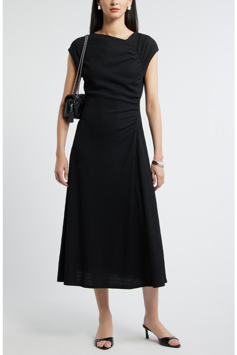 Textured Ruched Midi Dress