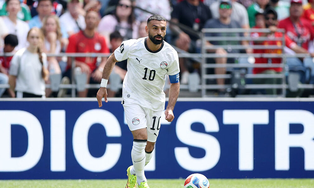 Mohamed Salah of Egypt controls the ball during the FIFA World Cup 2026 Group G match between Belgium and Egypt at Seattle Stadium. 