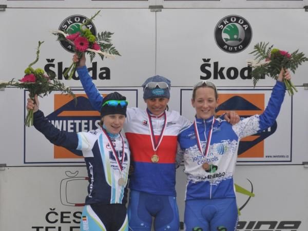 The elite women's podium: Pavla Havlikova, Katerina Nash and Jana Kyptova.